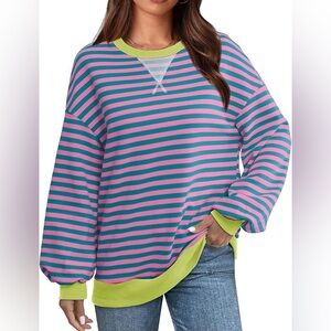 Striped Pink and Green Sweatshirt